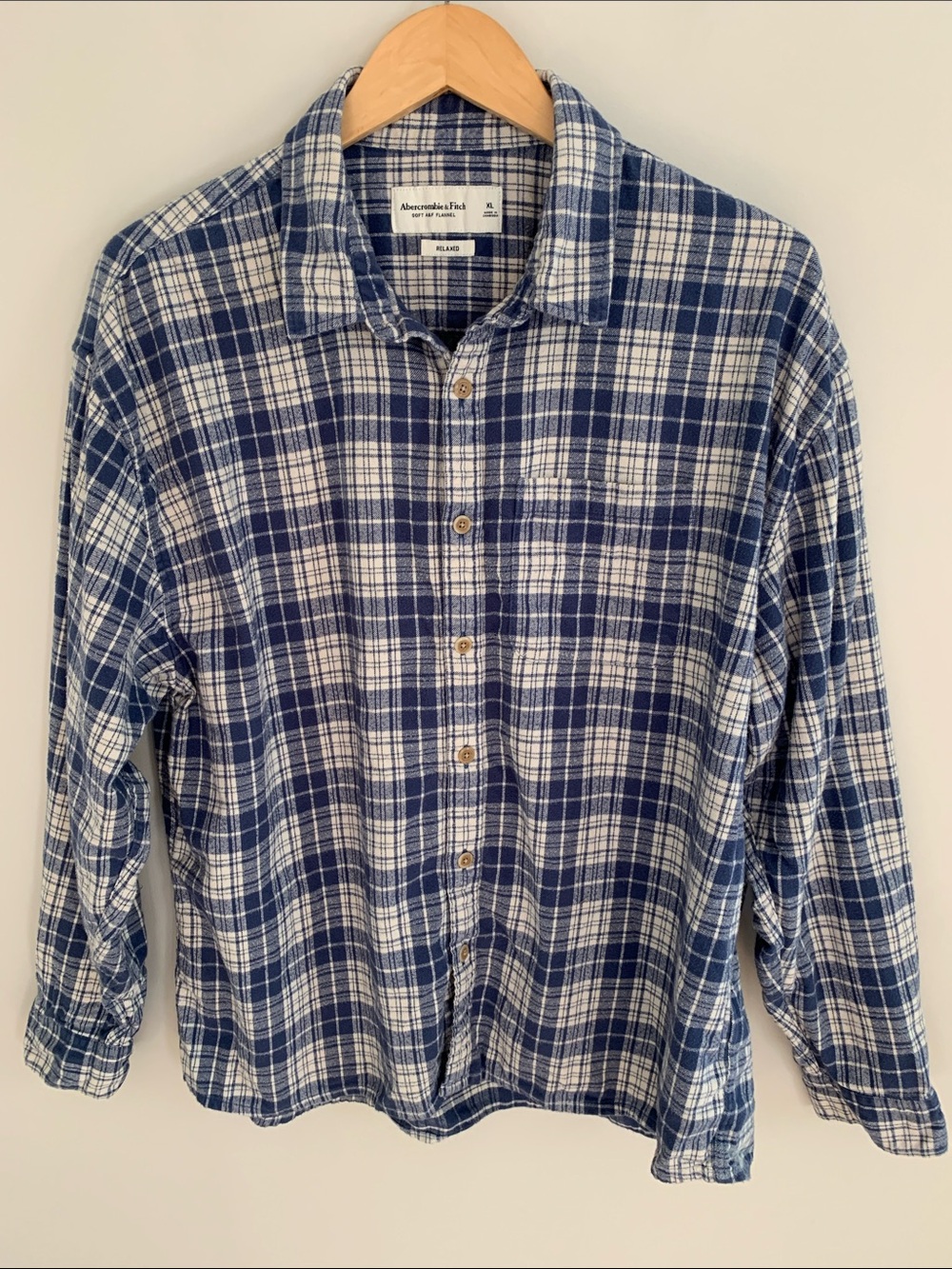 Abercrombie & Fitch Men’s Soft A&F Flannel Button Up Shirt Blue Plaid XL Relaxed